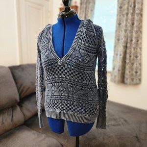 Blue Knit Sweater with Hood